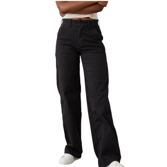 American Eagle NWT Stretch Super High-Waisted Wide-Leg Trouser Onyx Black 8 - Picture 1 of 13